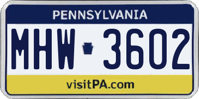 PA license plate MHW3602