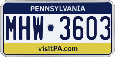 PA license plate MHW3603