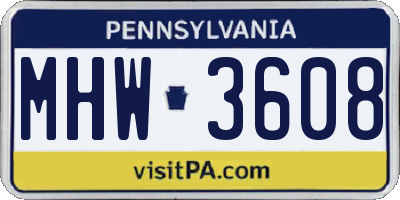 PA license plate MHW3608