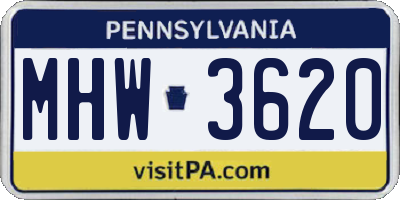 PA license plate MHW3620