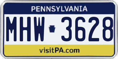 PA license plate MHW3628