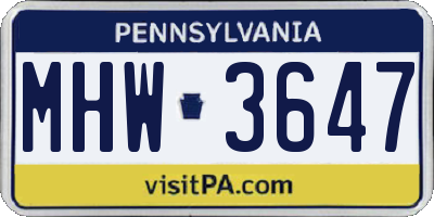 PA license plate MHW3647