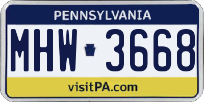 PA license plate MHW3668