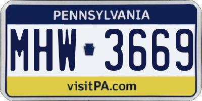 PA license plate MHW3669