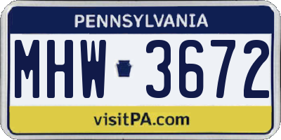 PA license plate MHW3672