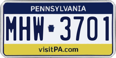 PA license plate MHW3701