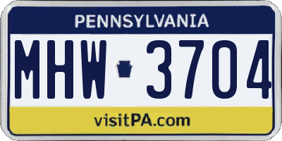 PA license plate MHW3704