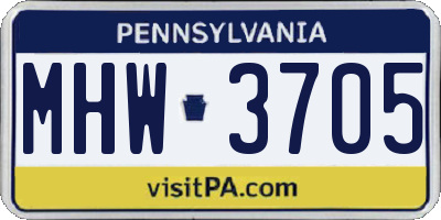 PA license plate MHW3705