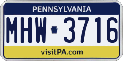 PA license plate MHW3716