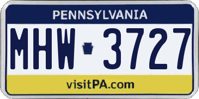 PA license plate MHW3727