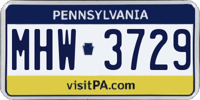 PA license plate MHW3729