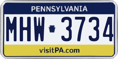 PA license plate MHW3734