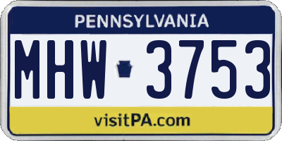 PA license plate MHW3753