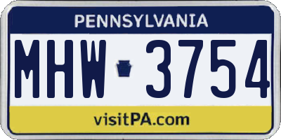 PA license plate MHW3754
