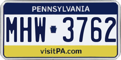 PA license plate MHW3762