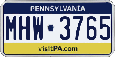 PA license plate MHW3765