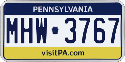 PA license plate MHW3767