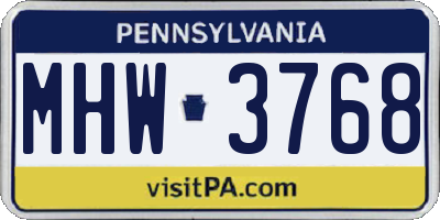 PA license plate MHW3768