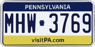 PA license plate MHW3769