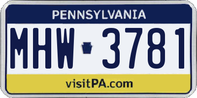 PA license plate MHW3781