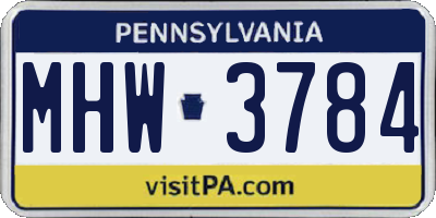 PA license plate MHW3784