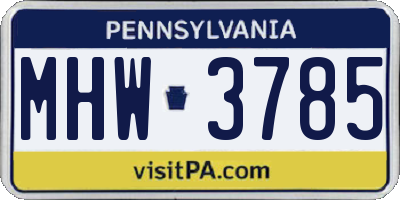 PA license plate MHW3785