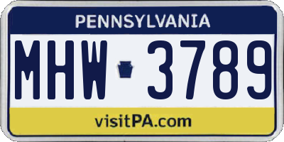PA license plate MHW3789
