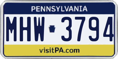 PA license plate MHW3794