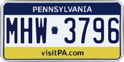 PA license plate MHW3796