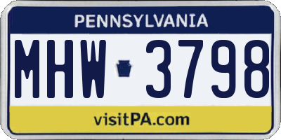 PA license plate MHW3798