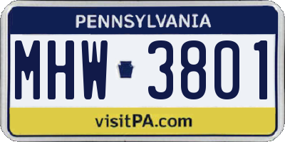 PA license plate MHW3801