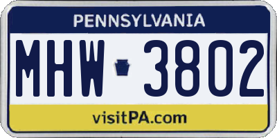 PA license plate MHW3802