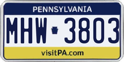 PA license plate MHW3803