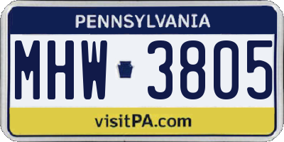 PA license plate MHW3805