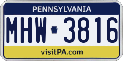 PA license plate MHW3816