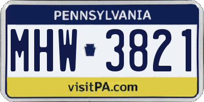 PA license plate MHW3821