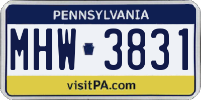 PA license plate MHW3831