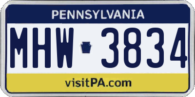 PA license plate MHW3834