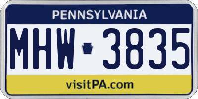 PA license plate MHW3835