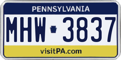 PA license plate MHW3837