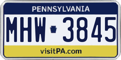 PA license plate MHW3845