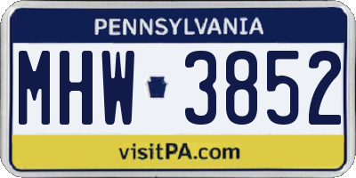 PA license plate MHW3852