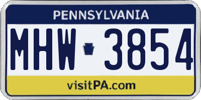 PA license plate MHW3854