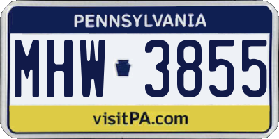PA license plate MHW3855