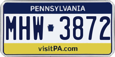 PA license plate MHW3872
