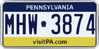 PA license plate MHW3874