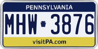 PA license plate MHW3876