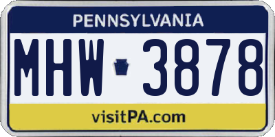 PA license plate MHW3878