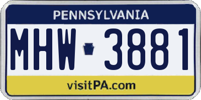 PA license plate MHW3881