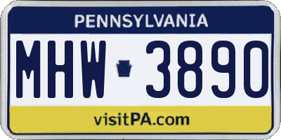PA license plate MHW3890